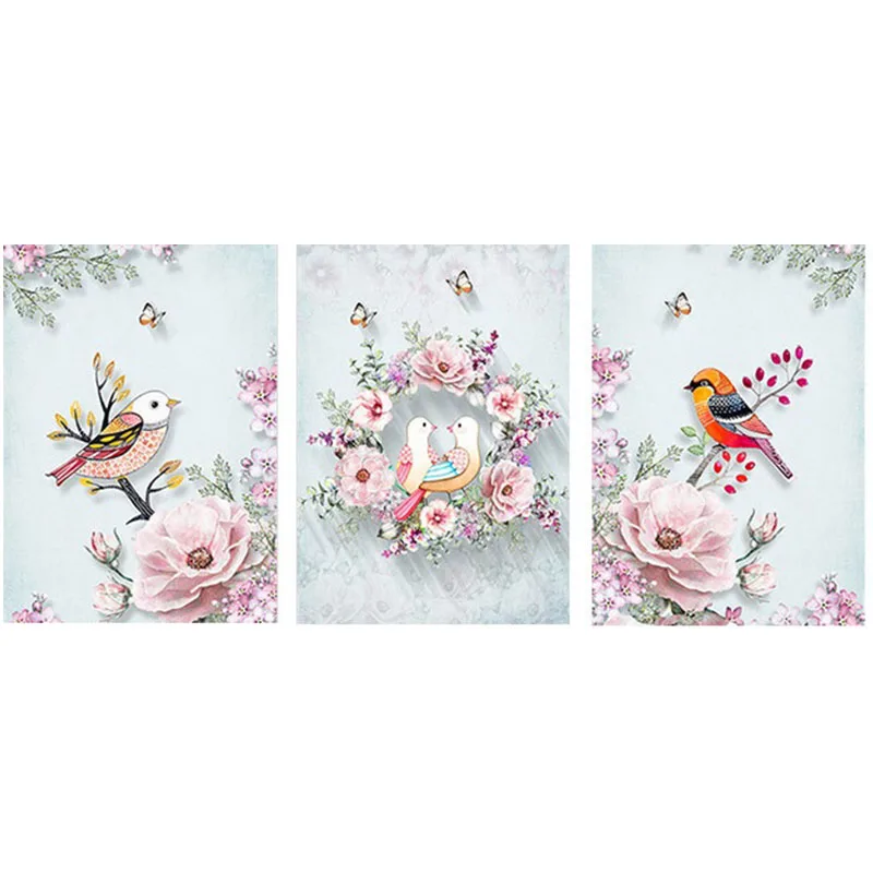 

5D Diamond Painting DIY 3pcs Bird and Flower Full Round Drill Diamond Embroidery Cross Stitch By Numbers Mosaic Home Decor