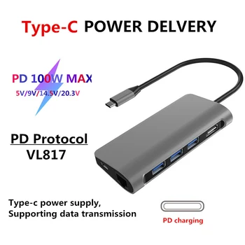 

Thunderbolt3 USB HUB Type c 3.1 to HDMI 4K USB 3.0 RJ45 VGA Adapter With PD Charging for MacBook Pro Samsung Galaxy S9 usb c hub