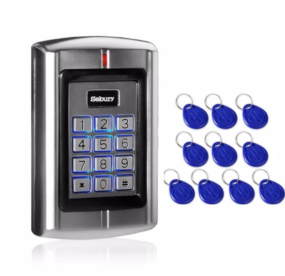 

Sebury BC-2000 125KHz RFID EM ID Card Metal Stand-alone Access Control Keypad+ 100pcs Keyfob Token tags