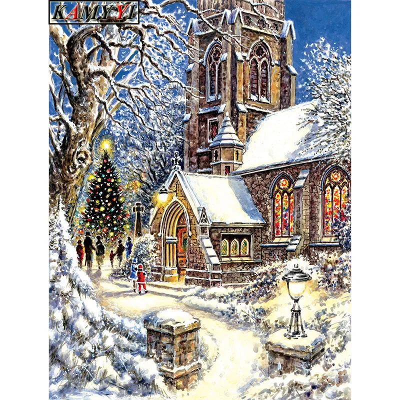 

Full Drill Diamond 5D DIY Diamond Painting "Christmas Snow Church" Diamond Embroidery Cross Stitch Rhinestone Mosaic Painting