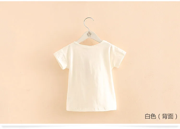 Girls Clothes 2018 Summer 100% Cotton White Pink Solid Color V Tassels Patchwork Short Sleeve O-Neck T Shirt Girls (5)