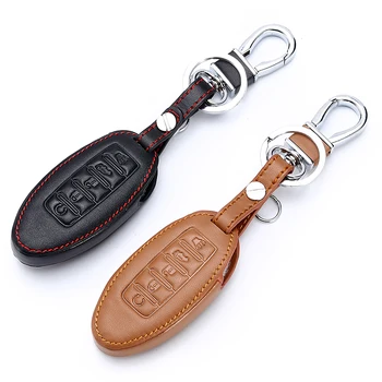 

WFMJ Genuine Leather 5 Buttons Remote Keyless Smart Key Chain Holder Cover Case Fob For 2014 2015 2016 Infiniti QX60 QX80 JX35