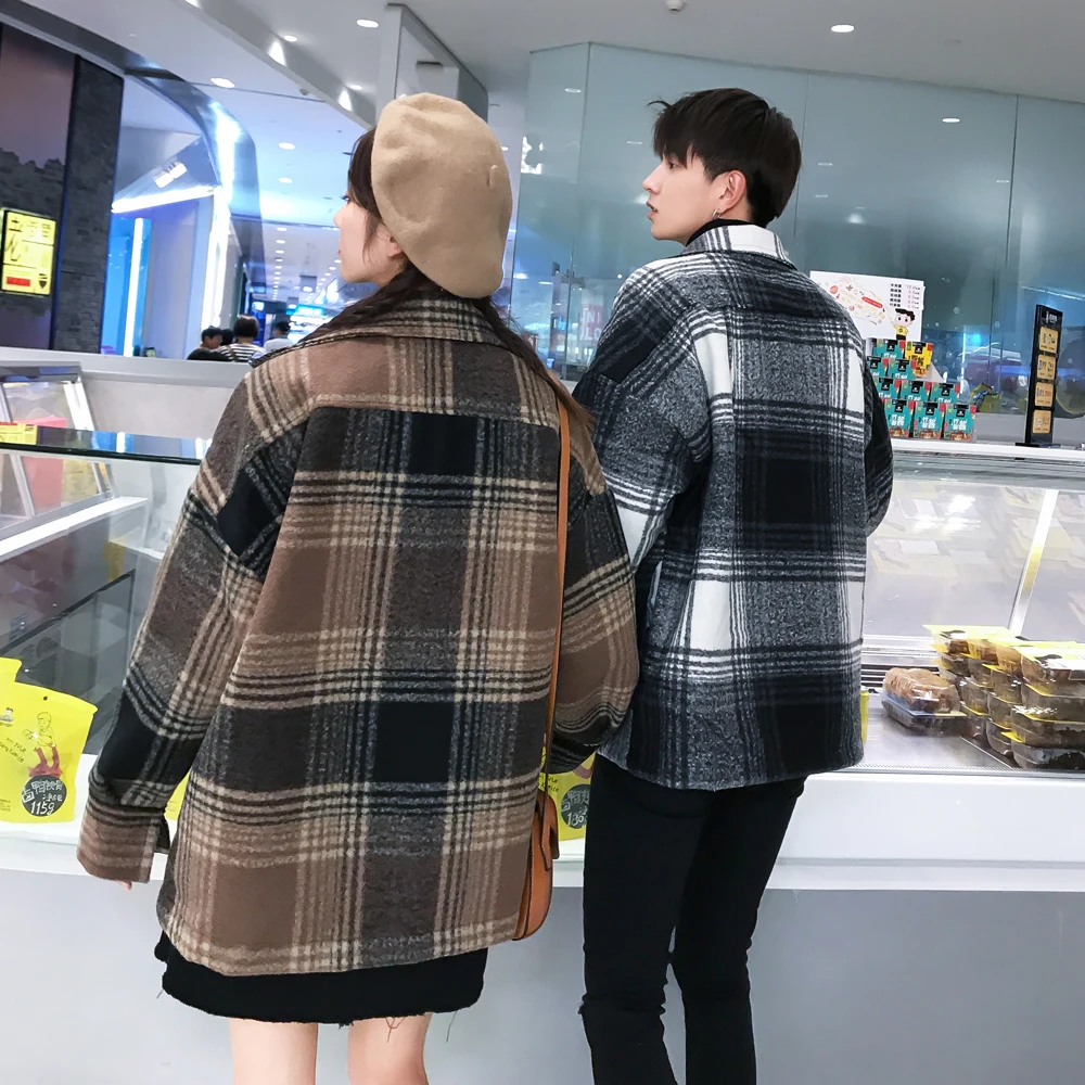 Privathinker Women Wool Coat Winter 2018 Woman Plaid Coats And Jackets Women Casual Korean Windbreaker Couple Fall Warm Outwear
