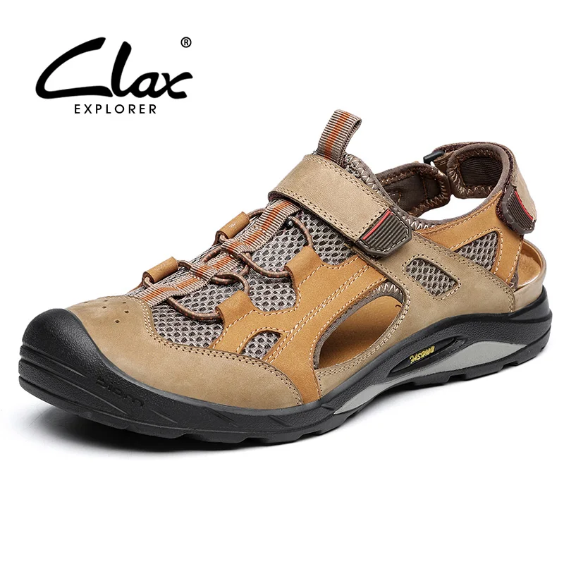

CLAX Mens Sandals Leather 2019 Summer Shoe Male Casual Shoes Outdoor Walking Footwear Man's Fisherman Sandal Breathable