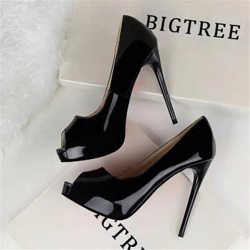 BIGTREE 2019 Peep Toe Concise Patent Leather Women Pumps OL Office Shoes Fashion Platform High Heels Women's Party Shoes Shallow