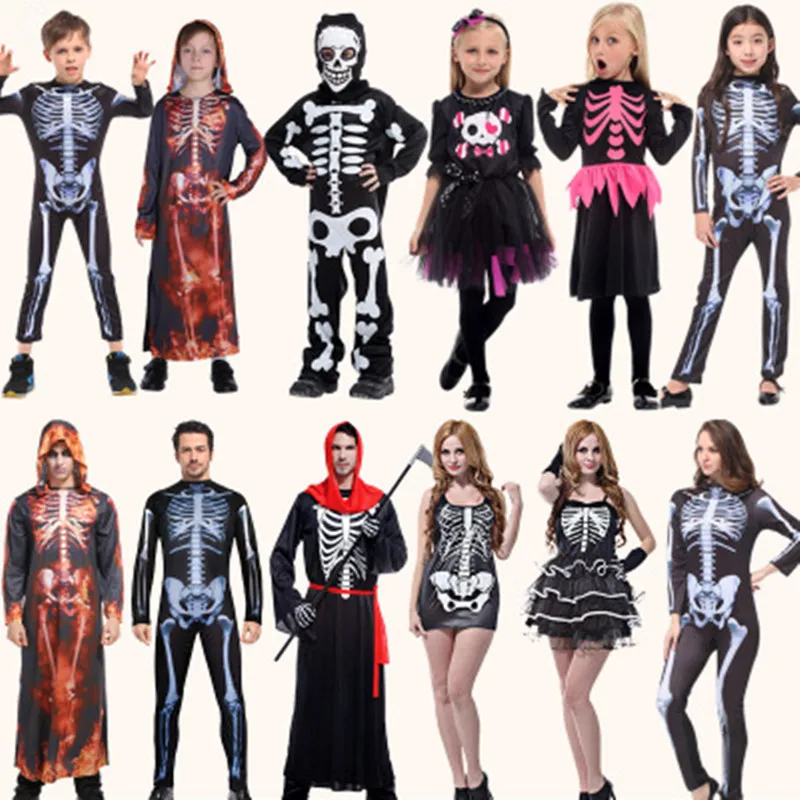 

Carnival Halloween skull skeleton costumes for kids boys girls children anime party fancy dress demon for Purim full set