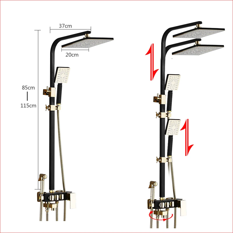 Смеситель для душа с дождевой насадкой, золотой, черный, для ванной комнаты, душевой набор с биде, распылитель, смеситель, настенное крепление для душа, кран для горячей и холодной воды