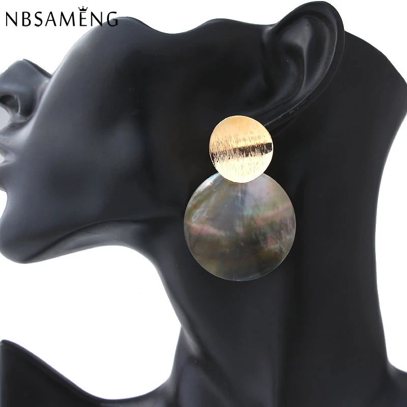 

Shell Drop Dangle Earrings 2019 Alloy Big Geometric Earrings For Women Vintage Earings Round Statement Elegant Fashion Jewelry