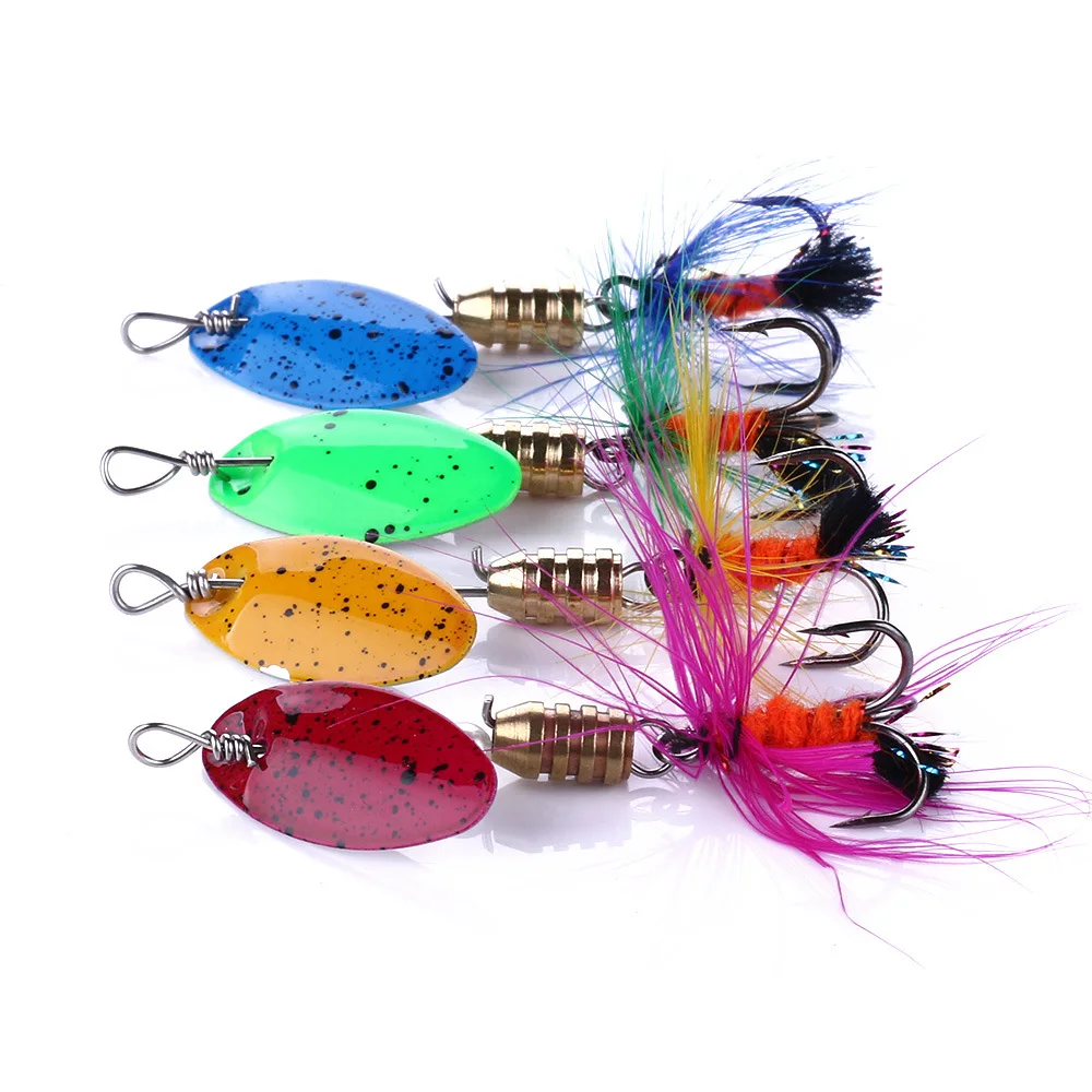 4Pcs Spinner Spoon Bait 5cm 2.2g Rotating Metal Fishing Lure Spoon Jig Sequins bait Hooks
