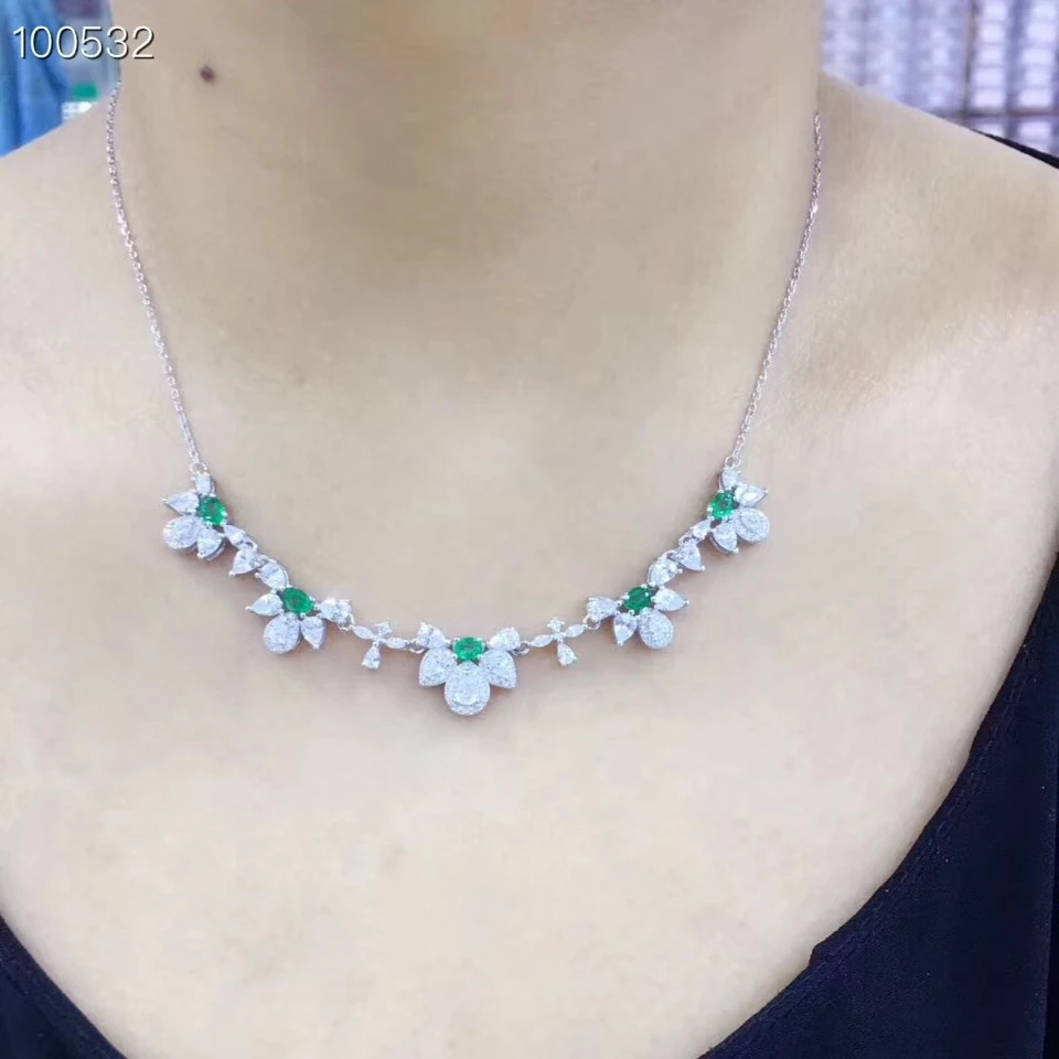 Collier pendentif vert émeraude naturel S925 argent collier de pierres précieuses naturelles de lux