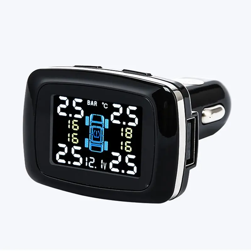 

TPMS Tire Pressure Monitor System Auto Car Cigarette Lighter Power Alarm Systems +4 External Sensors