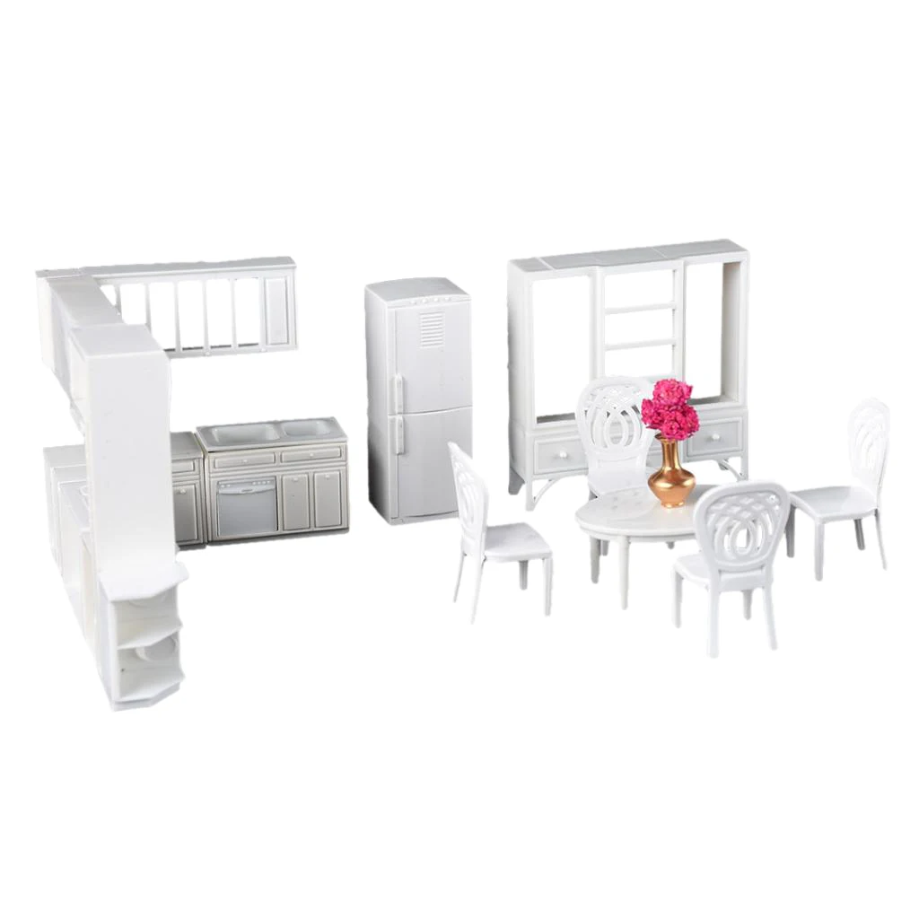 9Pcs/Set 1:25 Scale Modern Style Kitchen Furniture Set Model Building Kits DIY Dining Room Miniatures Layout