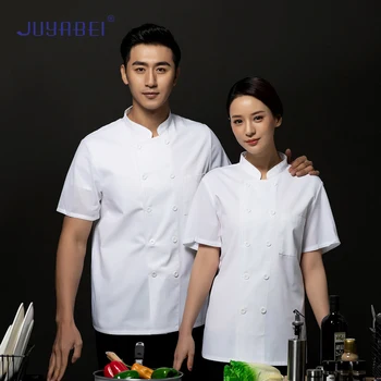 

2019 High Quality Chef Uniform Breathable Mesh Short Sleeve Restaurant Hotel Kitchen Uniform Waiter Waitress Summer Work Clothes