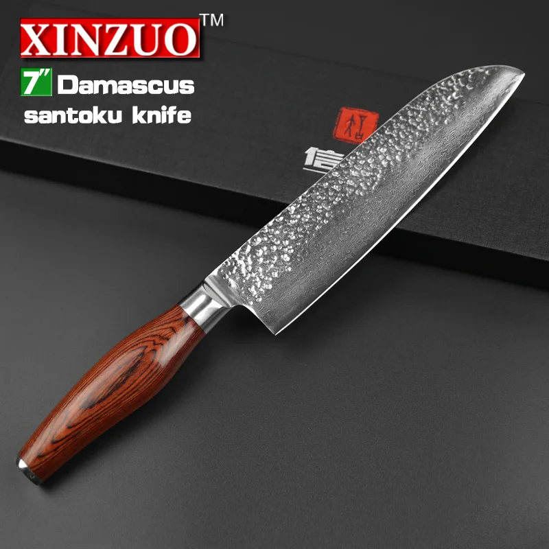 XINZUO 7 дюймов нож Santoku 73 слоя японский нож шеф-повара Дамасская Нержавеющая Сталь Pro VG10 кухонный нож Pakkawood ручка