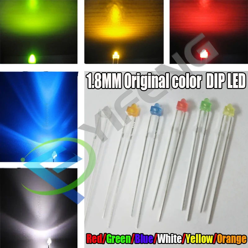 50PCS 1.5mm 2Pin Mini Dip Water Clear Round Top Orange Light Lamp LED Diodes
