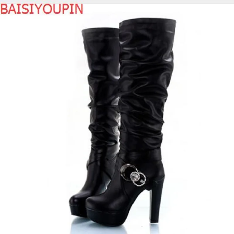 

2017 The Spring and Autumn Winter Thick with Waterproof High Boots with Diamond Ultra Female Boots Custom Big Small Size 31-45