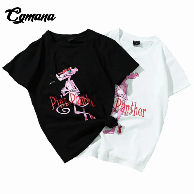 

CGmana T shirt Wome 2018 Cartoon Pink Panther Printed T shirt Summer New Arrival women Loose O-Neck T-shirt Casual Top Tees Hot