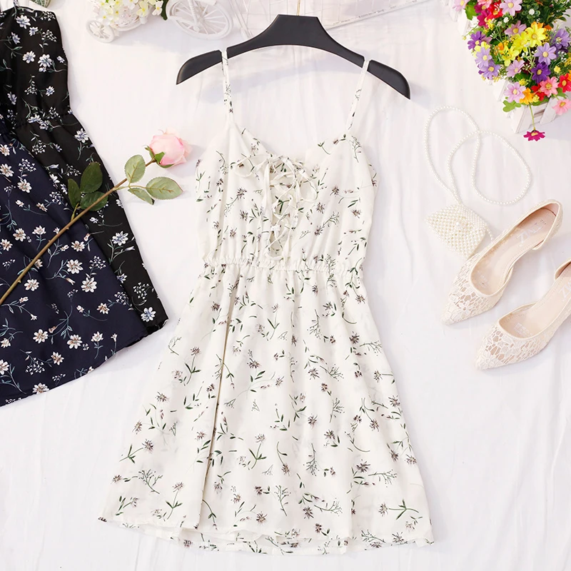 Женское платье с высокой талией FMFSSOM повседневное мини цветочным принтом на