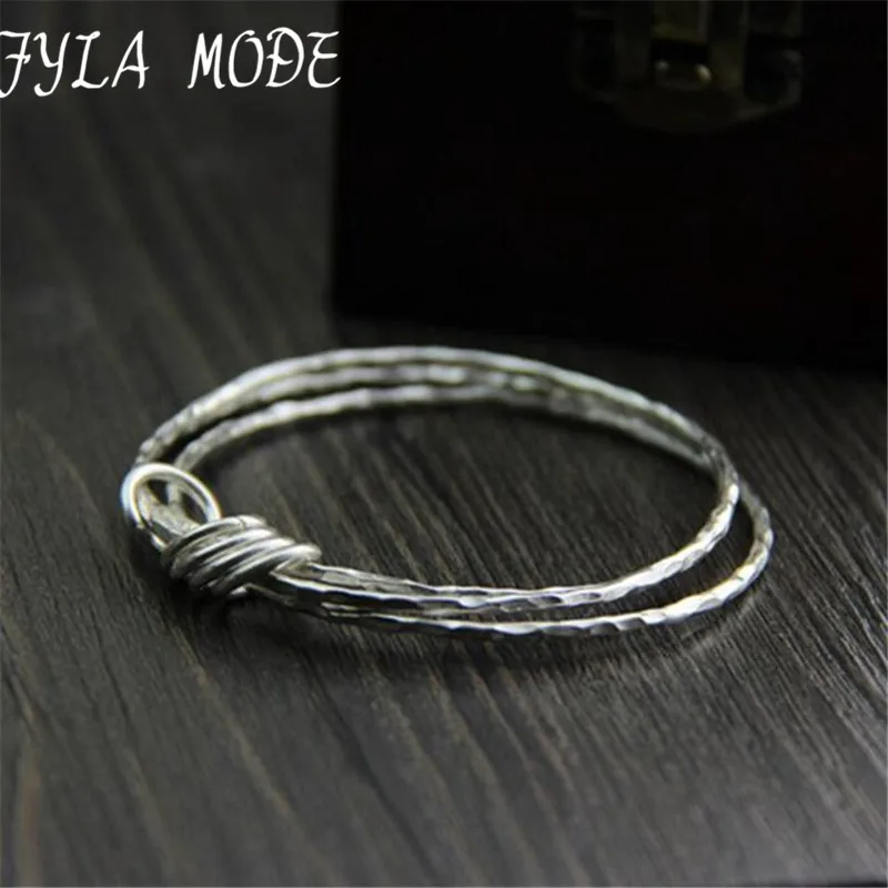 

Fyla Mode Hip Hop Rock Style Unique New Arrival 999 Silver Multilayer Bangles Set Bracelets for Women Pulseira Feminina 1.80mm