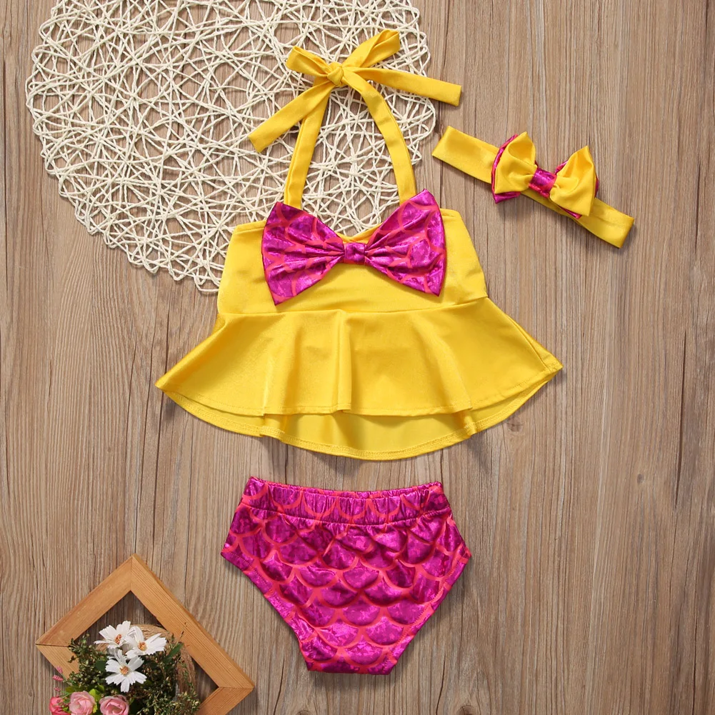 Купальник танкини с бантом и юбкой годе для маленьких девочек|two-piece suit|swimmers