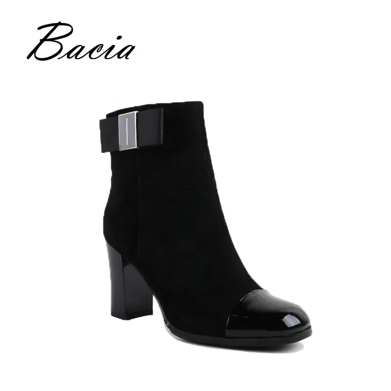 Bacia Sheep Suede Short Inside with Warm Short Plush Autumn Winter 8cm High Heels Black Classical Boots Russian Size 34-40 VC015