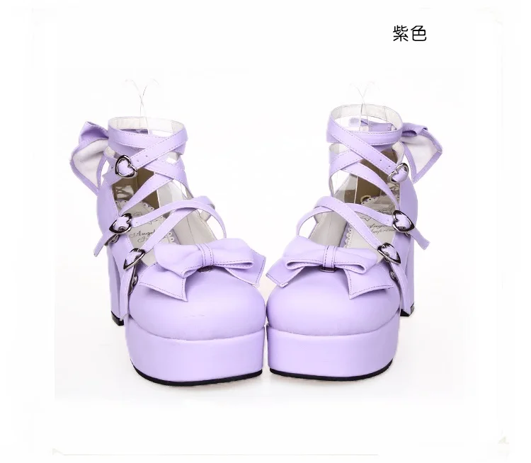 Новинка; обувь Лолиты в японском стиле; обувь для костюмированной вечеринки в стиле аниме; обувь принцессы для девочек; женская обувь на высоком каблуке с бантом - Цвет: Matte Purple