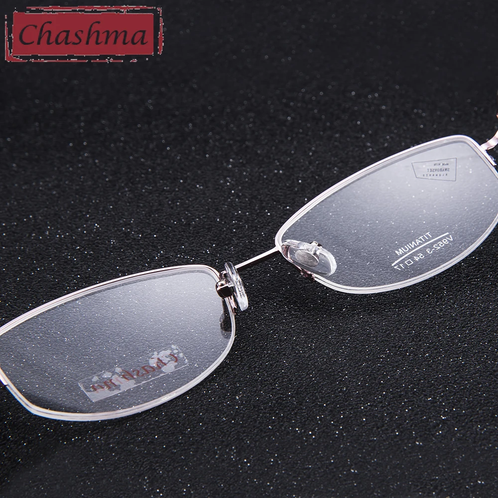 Женские титановые очки Chashma брендовые в полуоправе из чистого титана с камнями