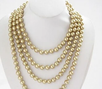 

bjc 0002079 80" 10mm golden round SOUTH SEA SHELL PEARL NECKLACE (C0309)