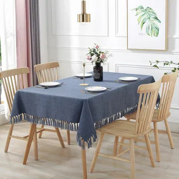 

2019 pastoral style solid color tassel tablecloth rectangular coffee table home high-grade cotton linen table cloth