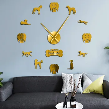 

Whippet Dog Breed Saluki DIY Giant Wall Clock Wall Art Mirror Effect Stickers Hanging Timepiece Home Decor Saluki Owners Gift