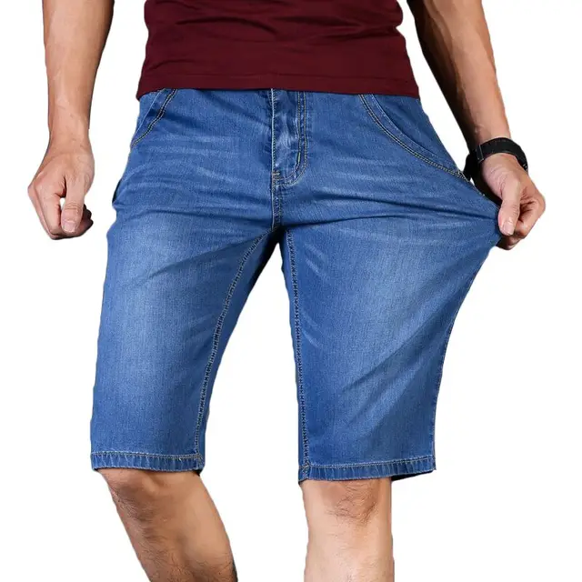 Big Size 40 42 44 46 Summer New Men Business Denim Shorts Fashion Casual Stretch Slim Blue Thin Short Jeans Male 1