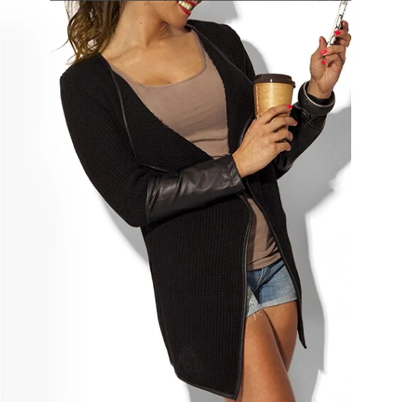 بو الجلود خليط ضئيلة أبلى جديد رقيقة الربيع الخريف سترة سترة المرأة عارضة محبوك سترة معطف الإناث سترة أعلى