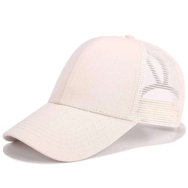 Кепка женская блеск конский хвост бейсбольная Кепка Snapback папа кепка-бейсболка Кепка s Женская грязная булочка летняя сетчатая шляпа Женская регулируемая хип-хоп шляпы - Цвет: Plain Beige