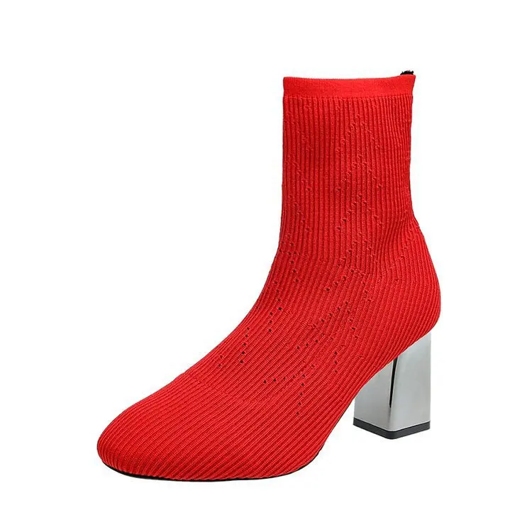 

Elastic boots high heel mid-tube knit socks boots 2019 autumn winter new style European and American hot style thin boots