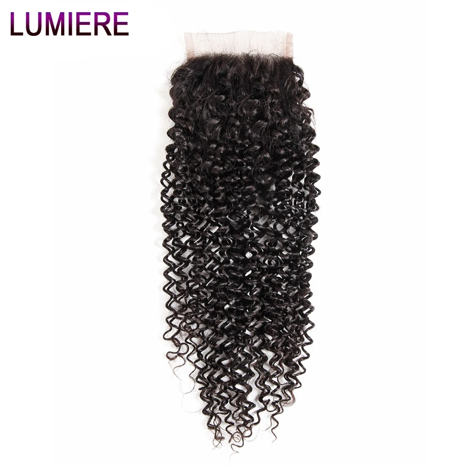 

Lumiere Hair Indian Afro Kinky Curly Human Hair Lace Closure Remy Human Hair Closure Free Part Natural Color Free Shipping