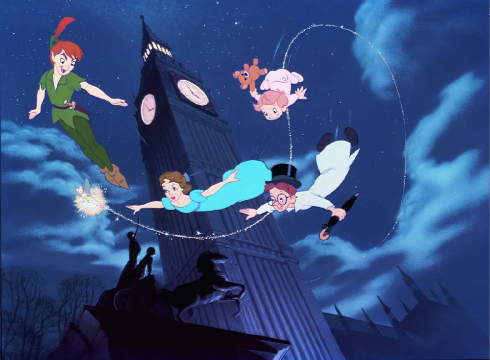 

7x5FT Peter Pan Tinker Bell Dark Clouds Sky London Tower Clock Custom Photo Studio Backdrop Background Vinyl 220cm x 150cm
