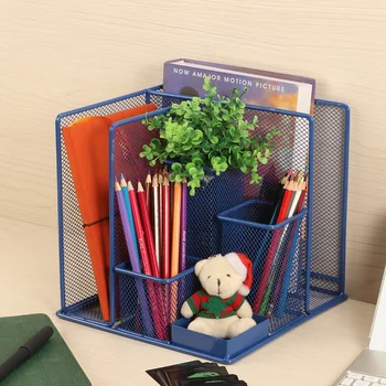 

Blue Storage Multi-Functional Desk Organizer Mesh Pen Holder Stationery Container Box Office School Supplies Storage Rack