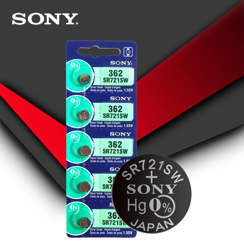 

5pc Sony 100% Original 362 SR721SW V362 GP62 AG1 1.55V Silver Oxide Watch Battery SR721SW 362 Button Coin Cell MADE IN JAPAN