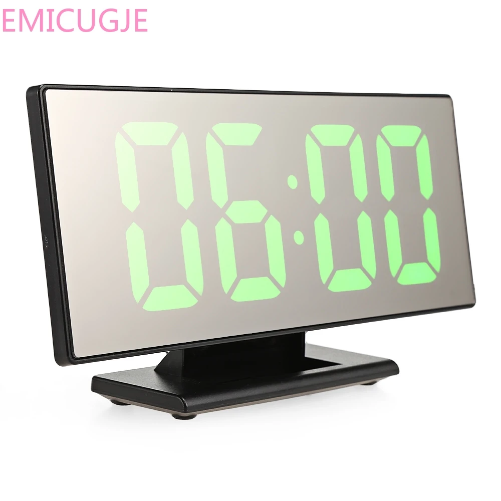 Mesa de escritorio electrónica reloj Digital espejo reloj de superficie con gran pantalla LED puerto USB para dormitorio Mesa de escritorio electrónica reloj Digital espejo reloj de superficie con gran pantalla LED puerto USB para dormitorio