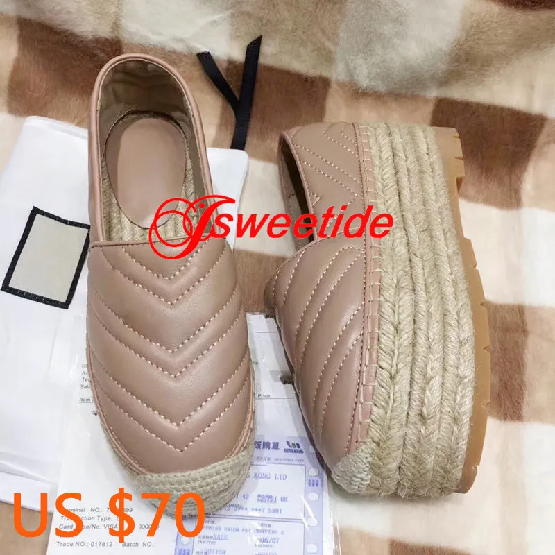 

New Brand Genuine Leather Espadrilles Shoes Top Quality Breathable Slip-on Loafers Thick bottom Flat Casual Fisherman Shoes