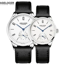 New Style AGELOCER Couple Watches Mens Womens Clock Leather Band Wrist Watch For Lovers Montre Homme