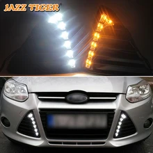 JAZZ TIGRE Turn Giallo Segnale Funzione Impermeabile 12 v Auto Lampada LED DRL LED Daytime Corsa e Jogging Luce Per Ford Focus 3 2012 2013 2014