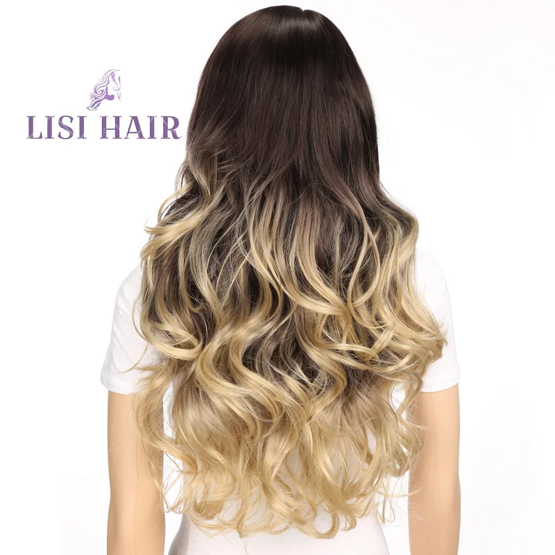 LISI HAIR 2" Высокая температура волокна челка парик Волнистые длинные волосы парики синтетические парики для женщин темно-коричневый смешанный блонд