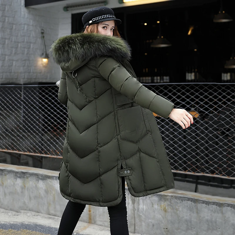 Женская зимняя пуховая куртка Женская парка 2018 новые утолщенные длинные женские пальто плюс размер с капюшоном меховой воротник верхняя