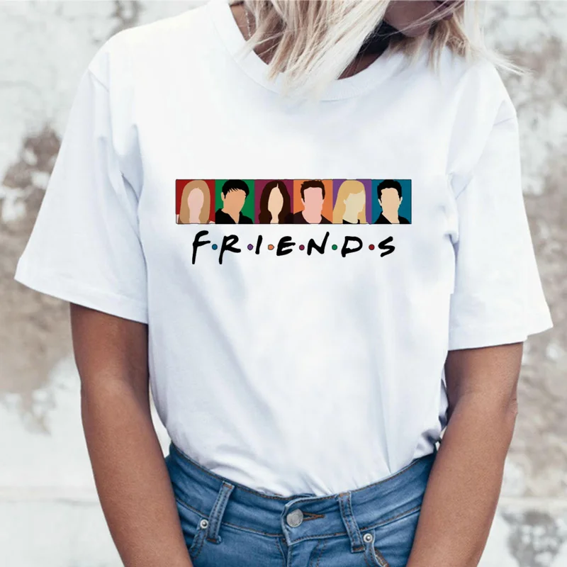 Футболка friends tv show, футболка, топ, футболка, женская, femme ulzzang, Футболка Harajuku, повседневная, винтажная, с принтом, Забавная девушка