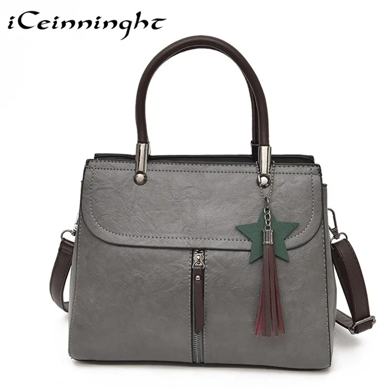 

iCeinnight 2018 Fashion Tassel Women Shoulder Bags Large Capacity Casual Leather Women Handbag Rivet Zipper Crossbody Bags Women