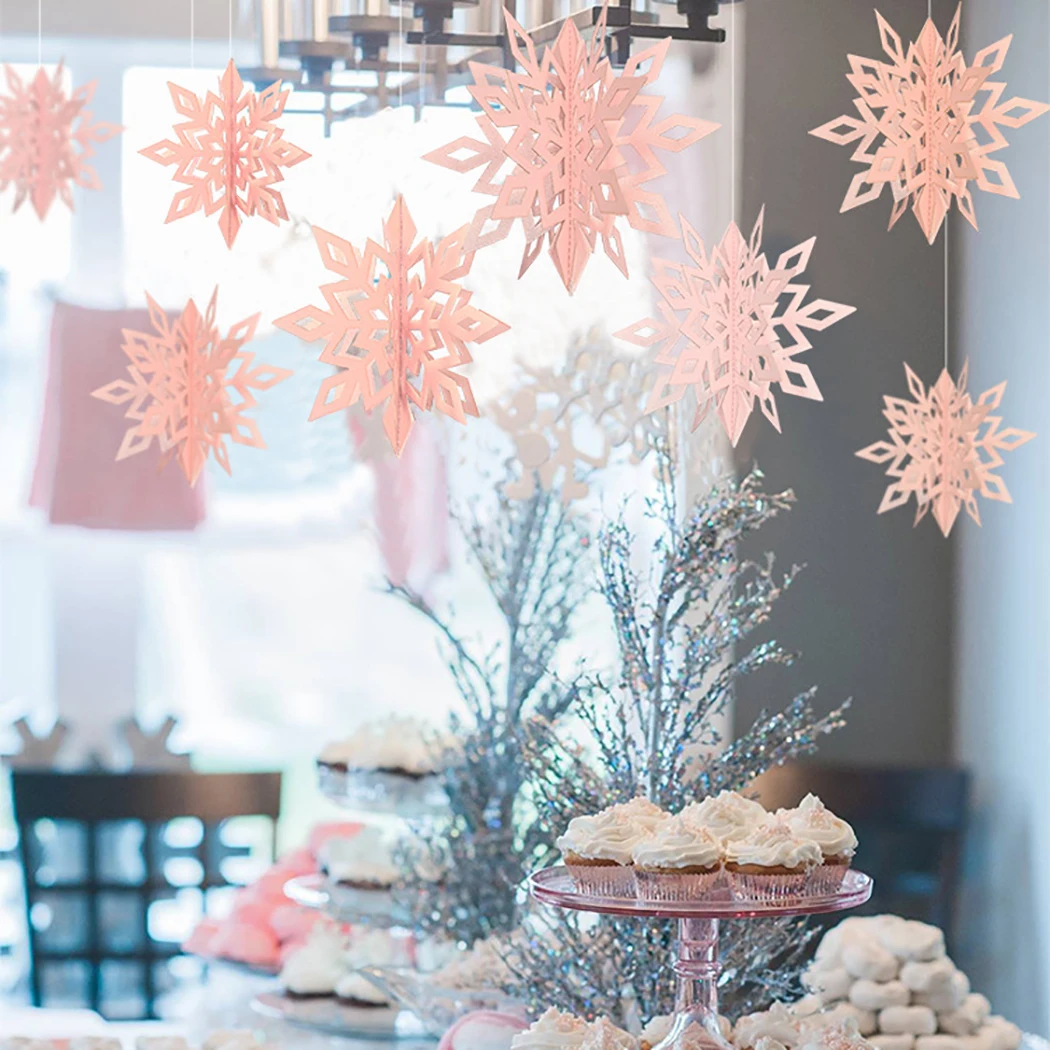 

6PCS Christmas Hanging Ornament Assorted Size 3D Snowflake Hanging Decoration Xmas Tree Ornament