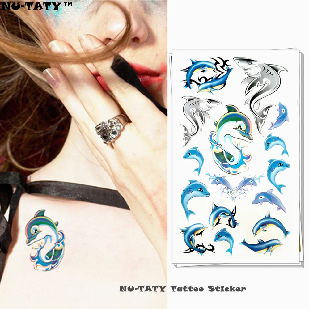 Временные татуировки Nu TATY Blue dolphins для боди арта флэш стикер s 17*10 см