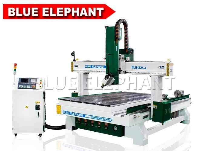 

4 axis cnc milling machine 6kw Italy spindle can rotate 180 degree, cnc router with rotary axis 1325