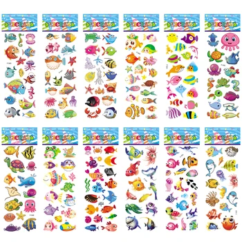12 Sheets/pack Kids Stickers Toy Creative Cute Seabed Animals Fishes PVC Sticker for DIY Scrapbooking Diary Phone Stickers 1